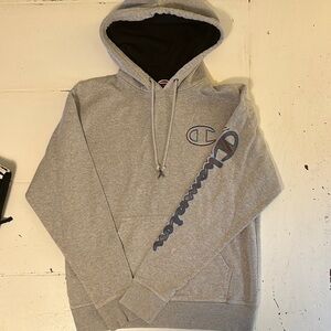 Men’s Champion Light Gray Hoodie with Blue Logo